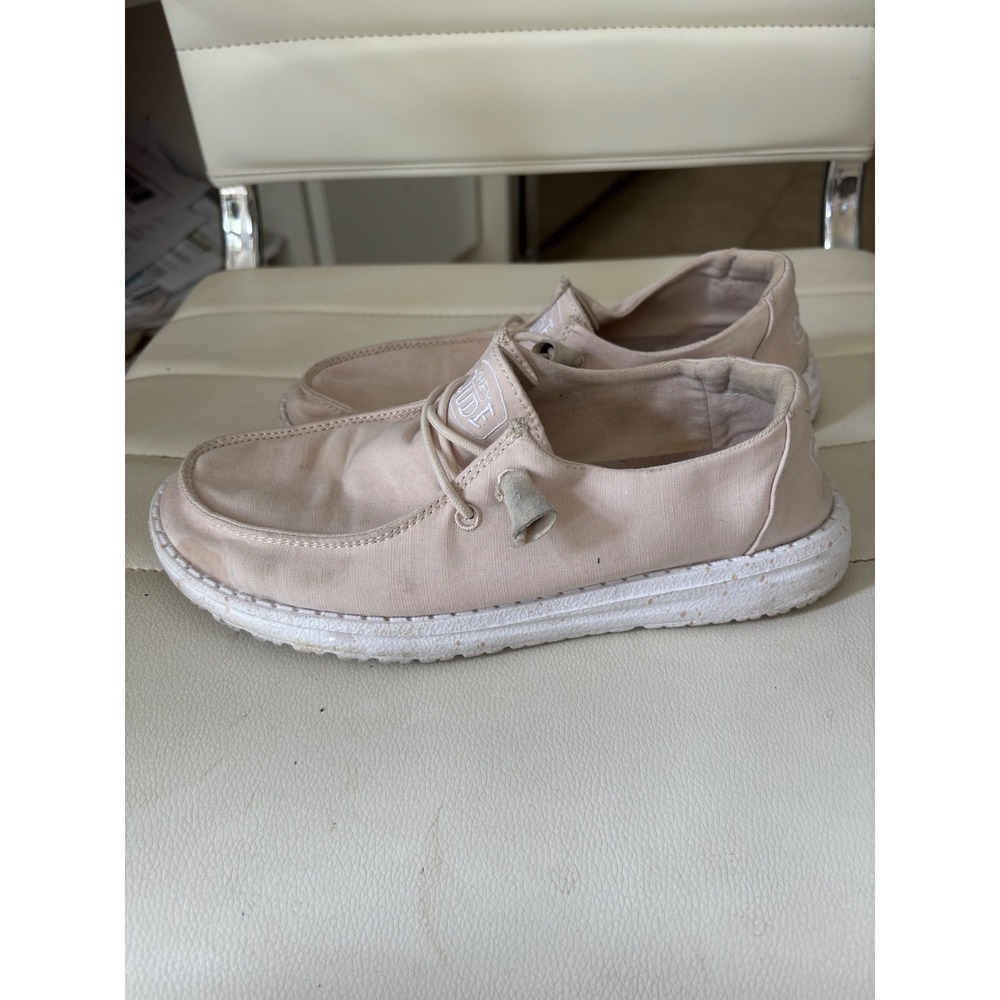 Hey Dude Wendy Slub Canvas Natural Beige Slip On Loafers Shoes Womens 6